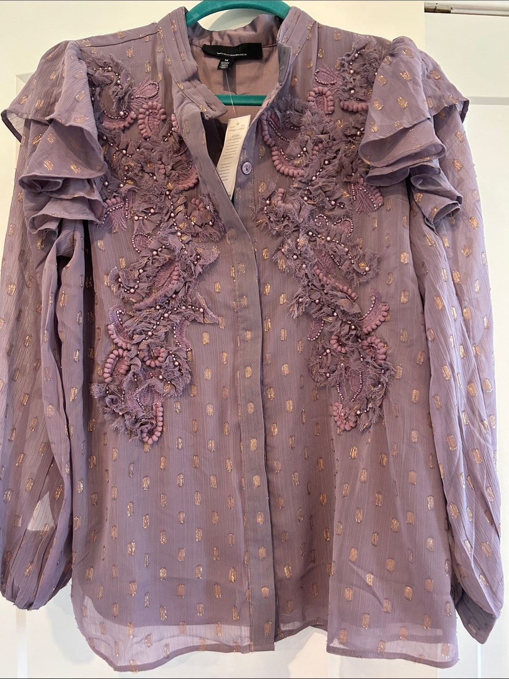 Embroidered Ruffle Lavender Blouse - Women Blouse White and Black Brand New